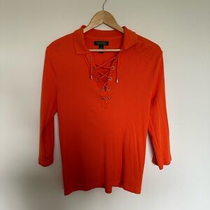 Lauren Ralph Lauren Women's Boat Shirt Rope Tied Front Orange Size Large